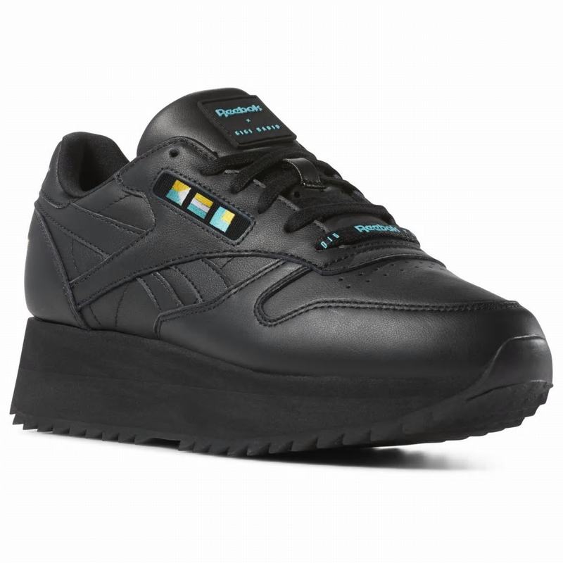 Tenisi Reebok Classic Leather Double X Gigi Hadid Dama Negrii/Albi/Albastri/Aurii Romania BH2847FS